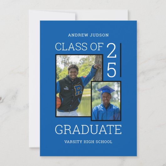 Invitation Classe De 24 Photo Blue White Graduation Open Hous (Devant)