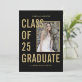 Invitation Classe De 25 Black & Gold 4 Photos Graduation Part (Debout devant)
