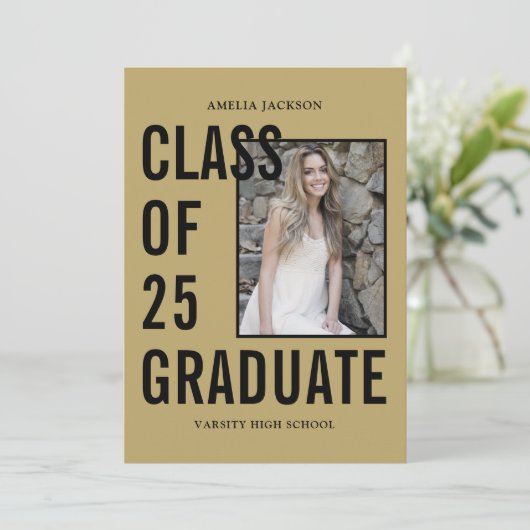 Invitation Classe De 25 Gold & Black 4 Photos Graduation Part (Debout devant)