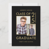 Invitation Classe De 25 Moderne Black & Gold 2 Photo Open Hou (Devant)