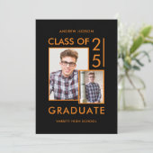 Invitation Classe De 25 Photo Moderne Black & Orange Open Hou (Debout devant)