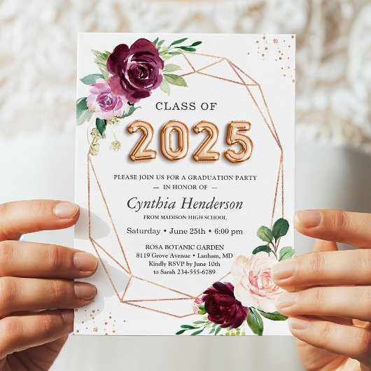 Invitation Classe de ballons de 2023 Purple Floral Graduation