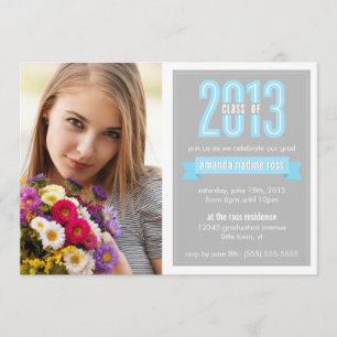 Invitation Classe de bannières bleues gris 2013