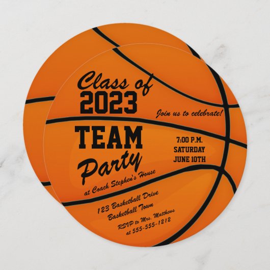 Invitation Classe de basket-ball de l'équipe 2023 (Devant / Derrière)