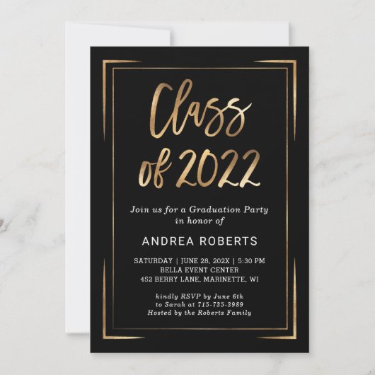 Invitation Classe de Black Gold Photo Graduation Party 2022 (Devant)