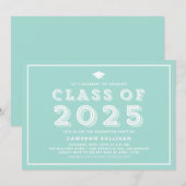 Invitation Classe de Casquette bleu de 2024 Rétro Graduation (Devant / Derrière)