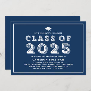 Invitation Classe de Casquette bleu marine de 2024 Rétro Grad