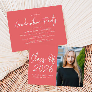 Invitation Classe de corail de script moderne de 2025 Graduat