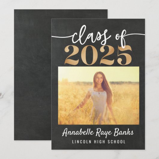 Invitation Classe de craie gris 2025 Script imprimable (Devant / Derrière)