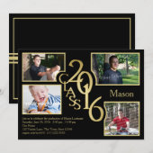 Invitation Classe de fin d'études 2016 de Quad Photo Black (Devant / Derrière)