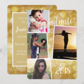 Invitation Classe de fin d'études de 20__ Bokeh Gold avec 4 p (Devant / Derrière)