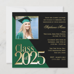 Invitation Classe de Gold Grad Green 2023 avec photo