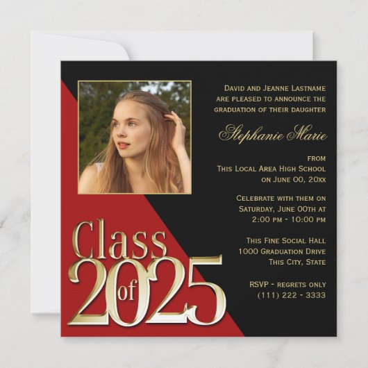 Invitation Classe de Gold Grad Red 2025 avec photo (Devant)