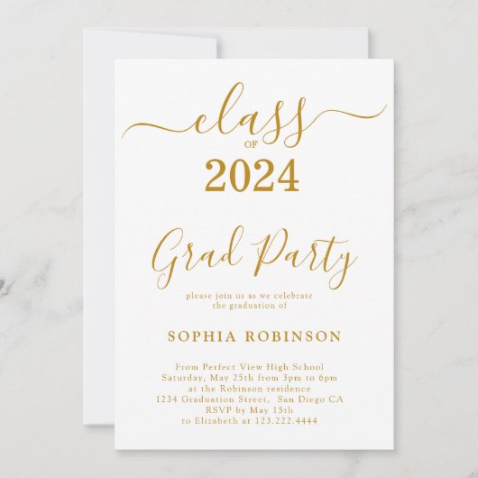 Invitation Classe de Gold Script Graduation Party 2024 (Devant)