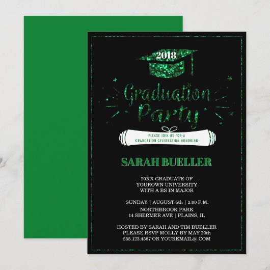 Invitation Classe de Grad Casquette Green Grad Grad Graduatio (Devant / Derrière)
