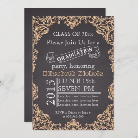 Invitation Classe de graduation 2015 de la pêche en tableau n (Devant / Derrière)