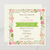 Invitation Classe de graduation de frontière florale rose 202 (Devant / Derrière)