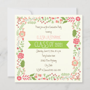 Invitation Classe de graduation de frontière florale rose 202