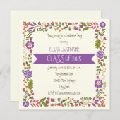 Invitation Classe de graduation de la frontière fleurie viole (Devant / Derrière)
