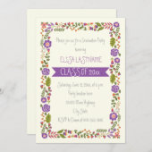 Invitation Classe de graduation de la frontière fleurie viole (Devant / Derrière)
