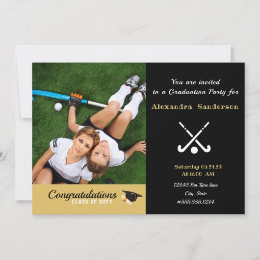Invitation Classe de graduation de la photo moderne de hockey (Devant)