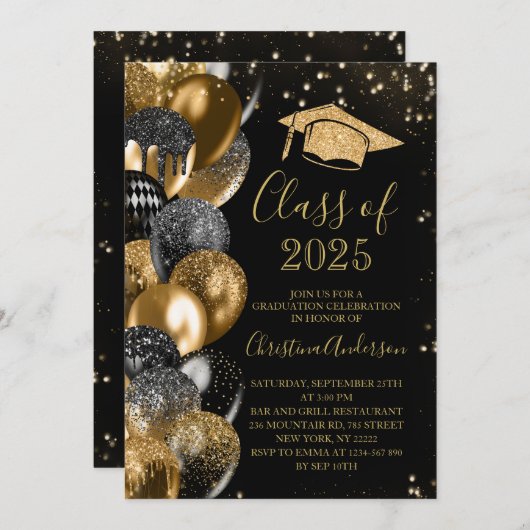 Invitation Classe de graduation Elegant Gold Parties scintill (Devant / Derrière)