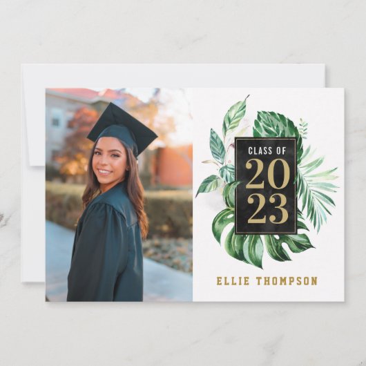 Invitation Classe de Graduation Noir & Or de 2021 Jardin Phot (Devant)