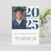 Invitation Classe de graduation photo bleu et blanc moderne d (Debout devant)