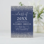 Invitation Classe de graduation photo en argent bleu marine d (Debout devant)