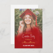 Invitation Classe De Graduation Red Boho De 2024 (Devant / Derrière)