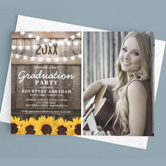 Invitation Classe de graduation Rustic Sunflower Photo de 202