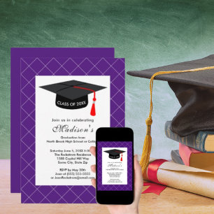 Invitation Classe de Graduation Violet de 20XX Casquette noir