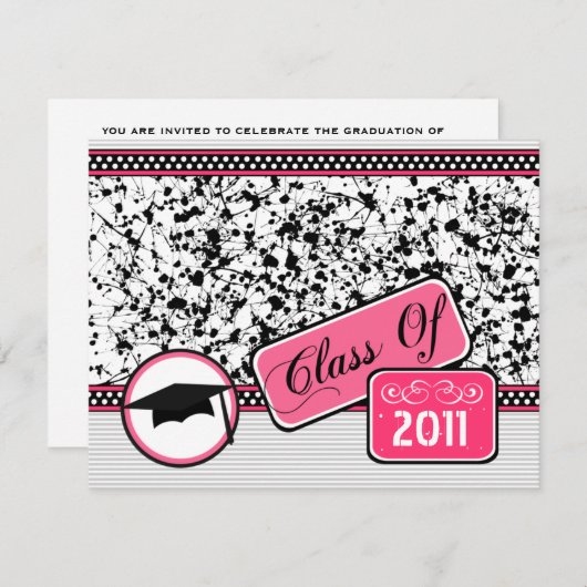 Invitation Classe De Graudation De 2011 Black Paint Splatter (Devant / Derrière)