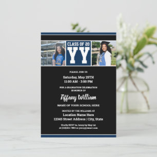 Invitation Classe de la photo de graduation bleu et noir de l