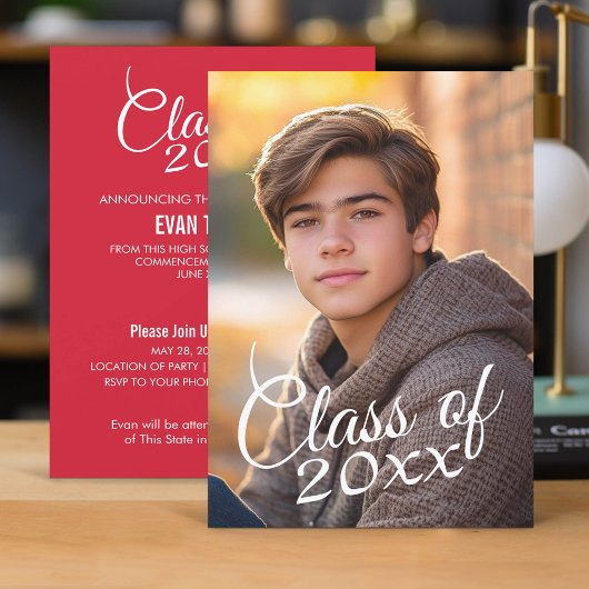 Invitation Classe de l'année Script avec Graduation Photo