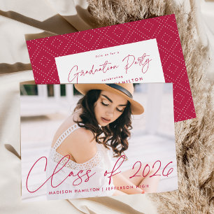 Invitation Classe de Magenta Script Photo Graduation 2025