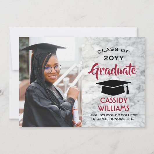 Invitation Classe de marbre rouge et blanc Année d'obtention (Devant)