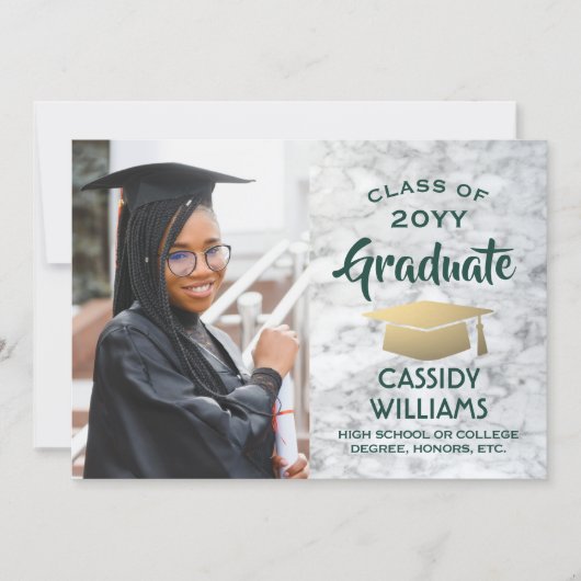 Invitation Classe de marbre vert et or Année d'obtention du d (Devant)