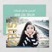 Invitation Classe de Parties scintillant d'or de 2015 Graduat (Devant / Derrière)