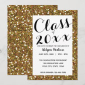 Invitation Classe de Parties scintillant d'or de 2025 Graduat (Devant / Derrière)