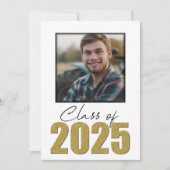 Invitation Classe de Parties scintillant d'or de 2025 Photo O (Devant)