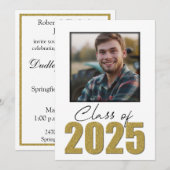 Invitation Classe de Parties scintillant d'or de 2025 Photo O (Devant / Derrière)