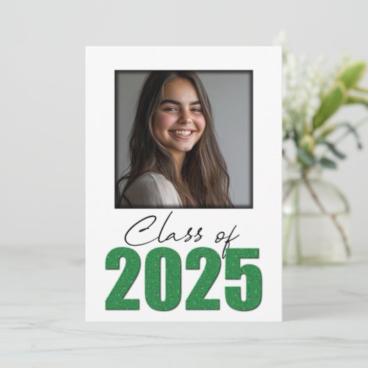 Invitation Classe de Parties scintillant verte de 2025 Photo (Debout devant)