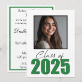 Invitation Classe de Parties scintillant verte de 2025 Photo (Devant / Derrière)