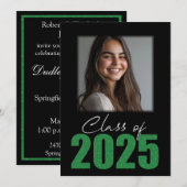 Invitation Classe de Parties scintillant verte de 2025 Photo  (Devant / Derrière)