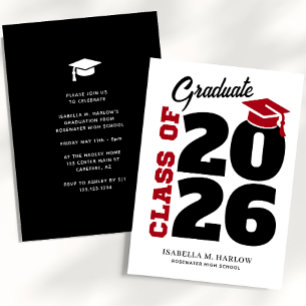 Invitation Classe de Red Black Retro YY Graduation