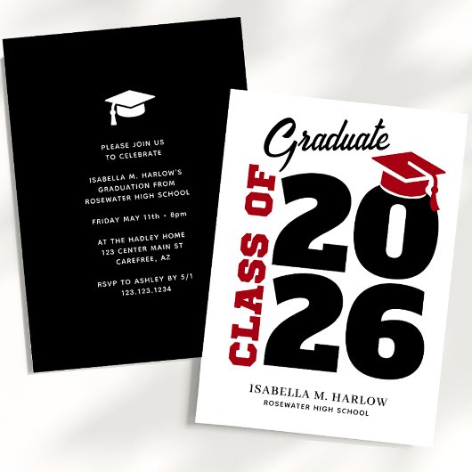 Invitation Classe de Red Black Retro YY Graduation