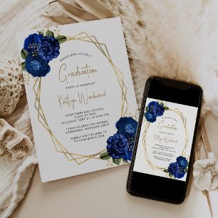 Invitation Classe de Royal Blue Floral Graduation Party 2024