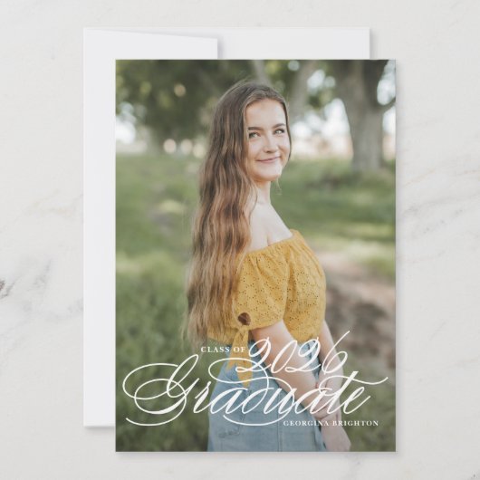 Invitation Classe de script blanc élégant de 2025 Graduation (Devant)