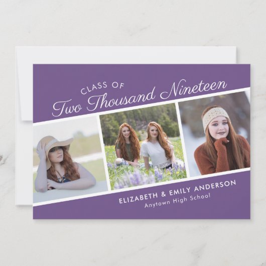 Invitation Classe de script élégant de 2019 | 3 Photos Gradua (Devant)